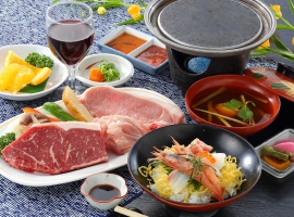 【おかやま旅応援割企画】美作３種ステーキ御膳と３色メロン食べ放題 イメージ
